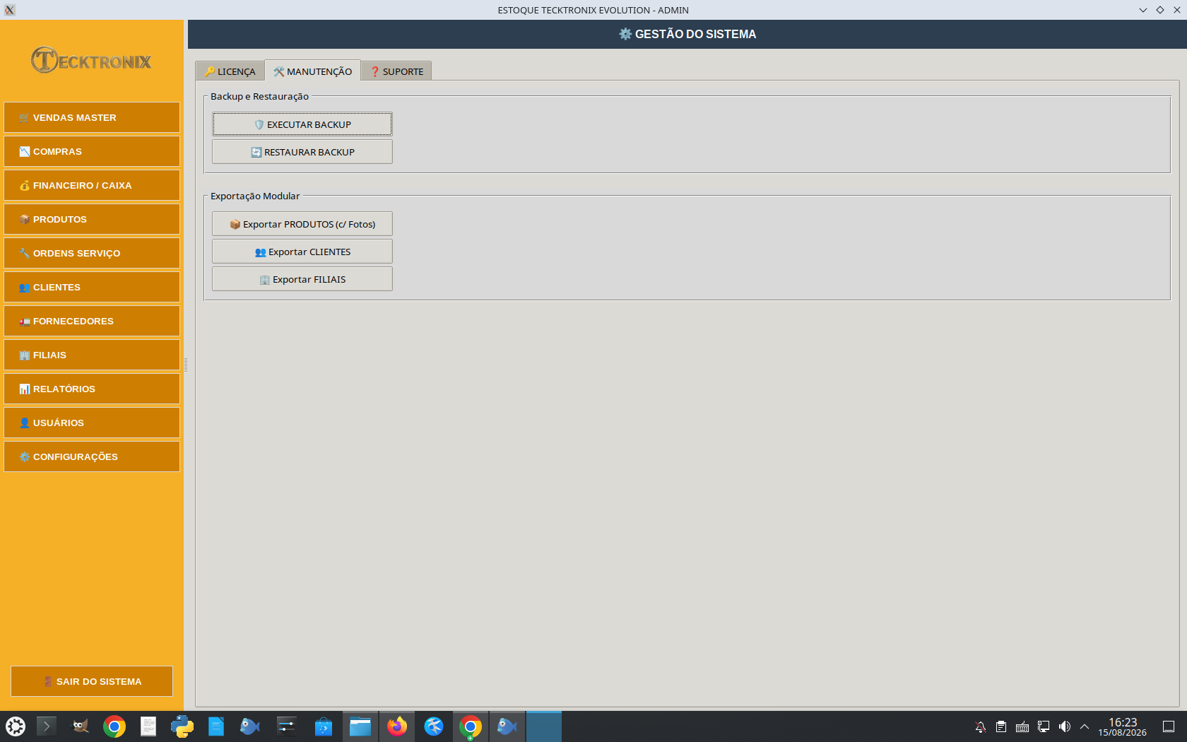 CONFIGURAÇÃO BACKUP EXPORTAÇÃO